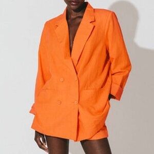 Cleobella Women S Tigerlily Orange Linen Cotton Oversized Prescott Jacket NWT
